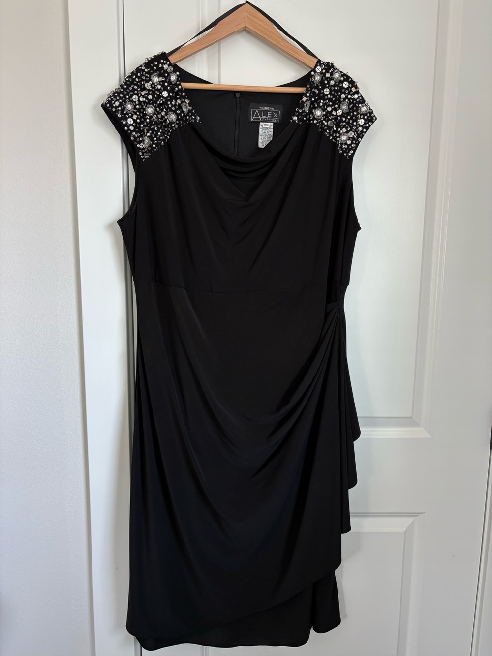 Black Evening/Cocktail Midi Dress with Beaded Cap Shoulders 20W